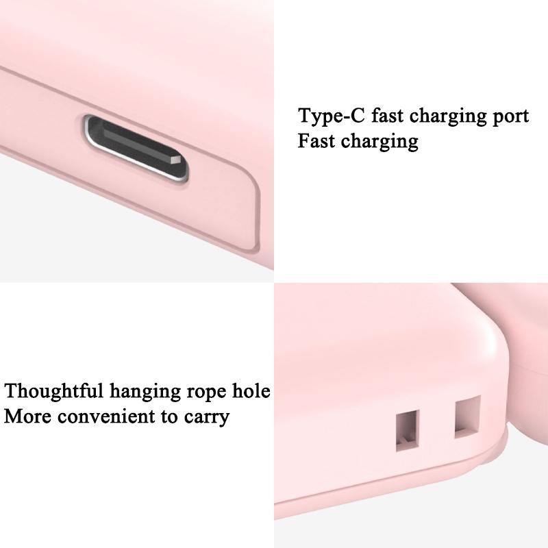 3-in-1 Mini Portable Fan Hanging Neck Fan Handheld Fan & Foldable Mirror with Power Bank, Compact & Portable for Summer Sports