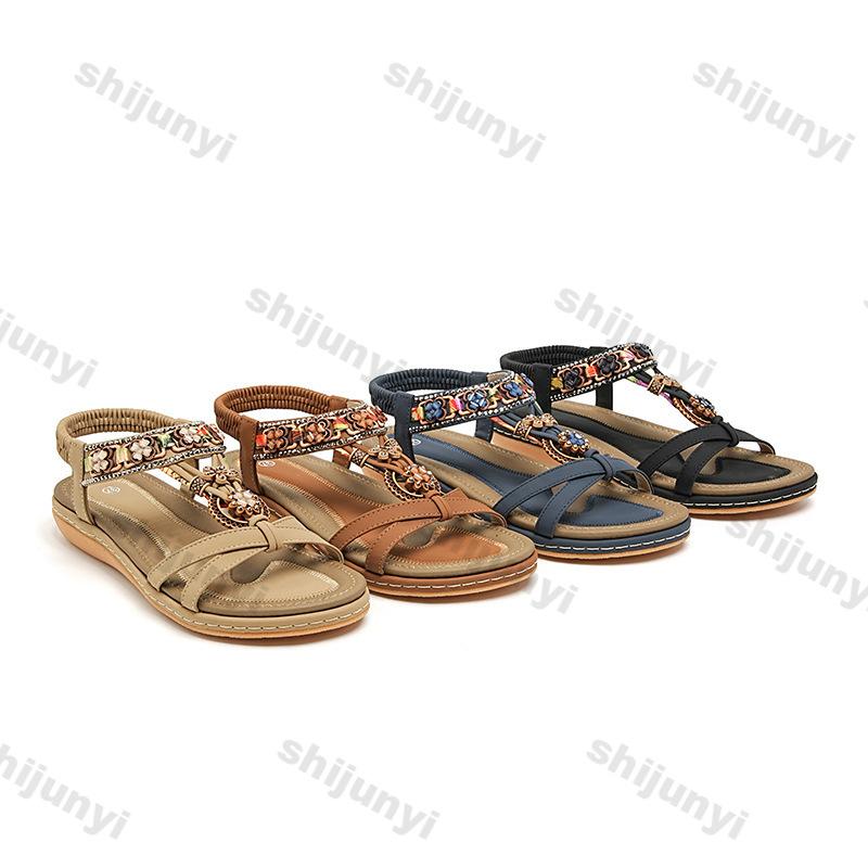 Women's Soft Sole Beach Shoes 2025 Summer New Rhinestone Sandals Lightweight Comfortable Outdoor Non Slip Casual Shoes