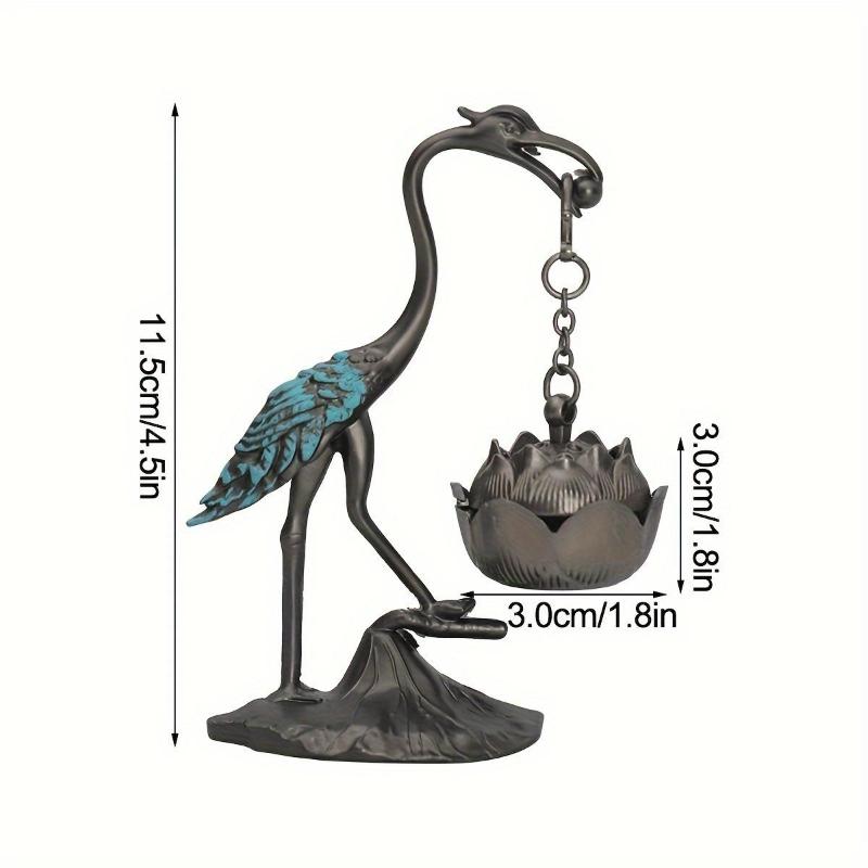 1Pc Elegant Crane Lotus Flower Incense Burner Metal Home Decor with Creative Line Holder