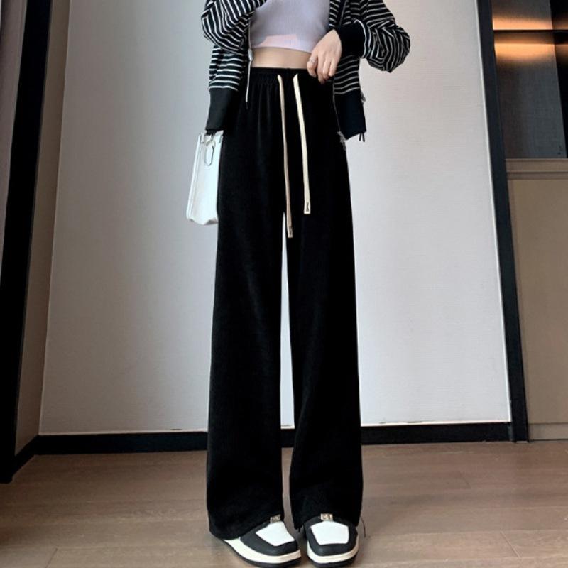 Women's Fleece Wide Leg Pants Winter High Waist Long Pants Loose Casual