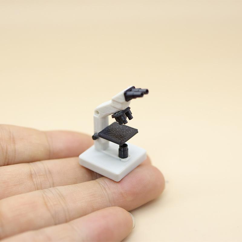 Realistic Mini Microscope Model Fine Detail Miniature Prop for Dollhouse Science Scene Kids Pretend Play Hobby Collection