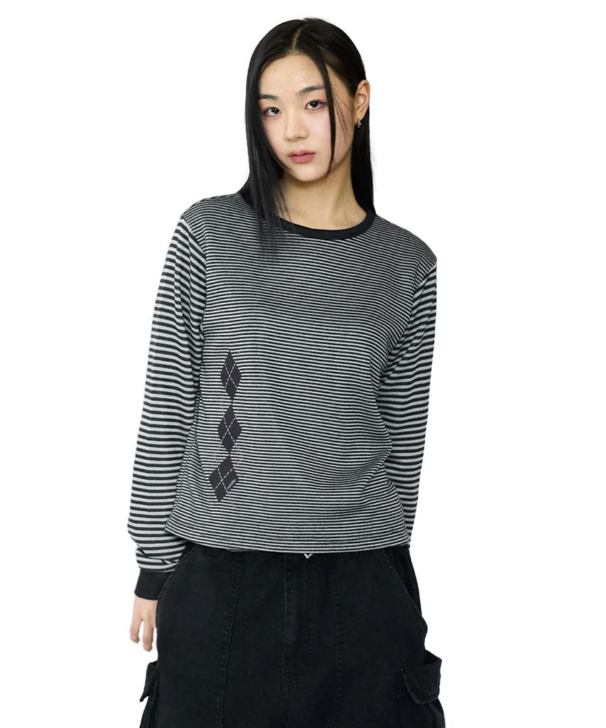 Mimdeowodeulobeu Argyle Panel Stripe Long Sleeve_Navy