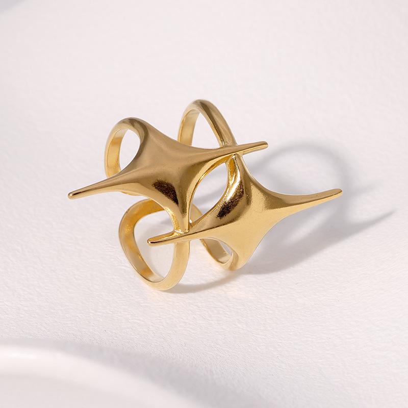 Pierścionki ze stali nierdzewnej w kolorze złotym z krzyżem gwiazdą dla kobiet mężczyzn metalowe nieodbarwiające się popularne imprezowe przesadne amulety prosta biżuteria prezenty