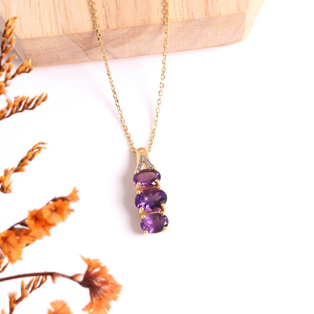 925 Sterling Silver Natural African Amethyst Ring Earrings Pendant Necklace Set Fashion Women's Birthday Exquisite Gift