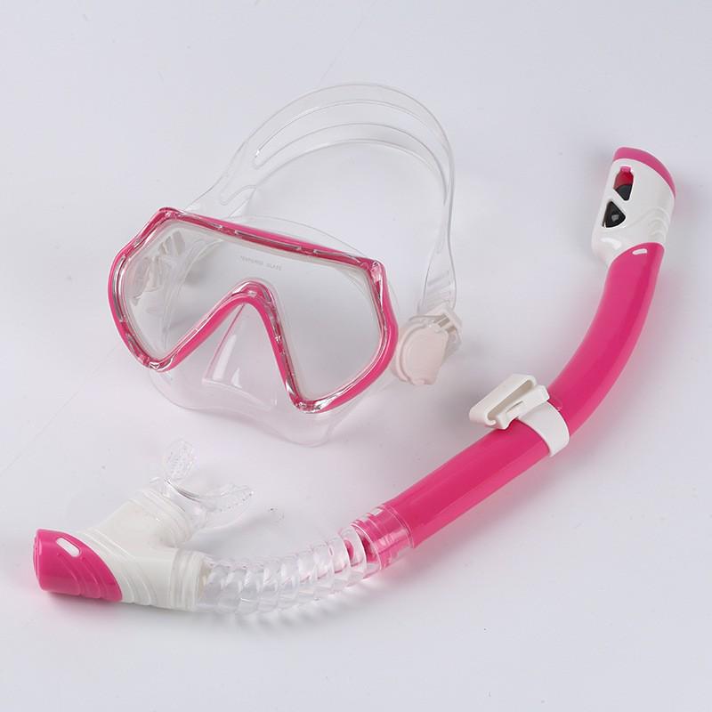 Maschera da Immersione in Silicone per Bambini e Adulti con Snorkel - Lente in Vetro Temperato HD, Montatura Grande