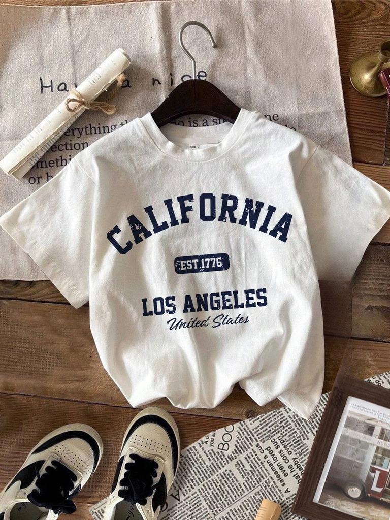Summer Women California T-Shirt American Vintage O-Neck Tops Tees Fashion Los Angeles Clothing Female Casual Streetwear Y2K Top