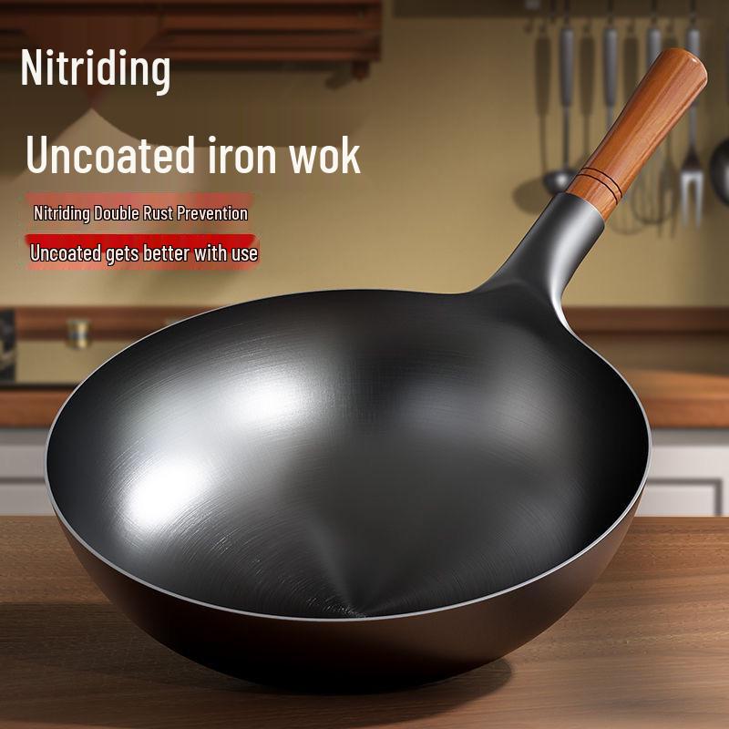 Zhangqiu Traditional Non-stick Cast Iron Wok - Coating-Free Stir-fry Pan for Home and Commercial Gas Stoves