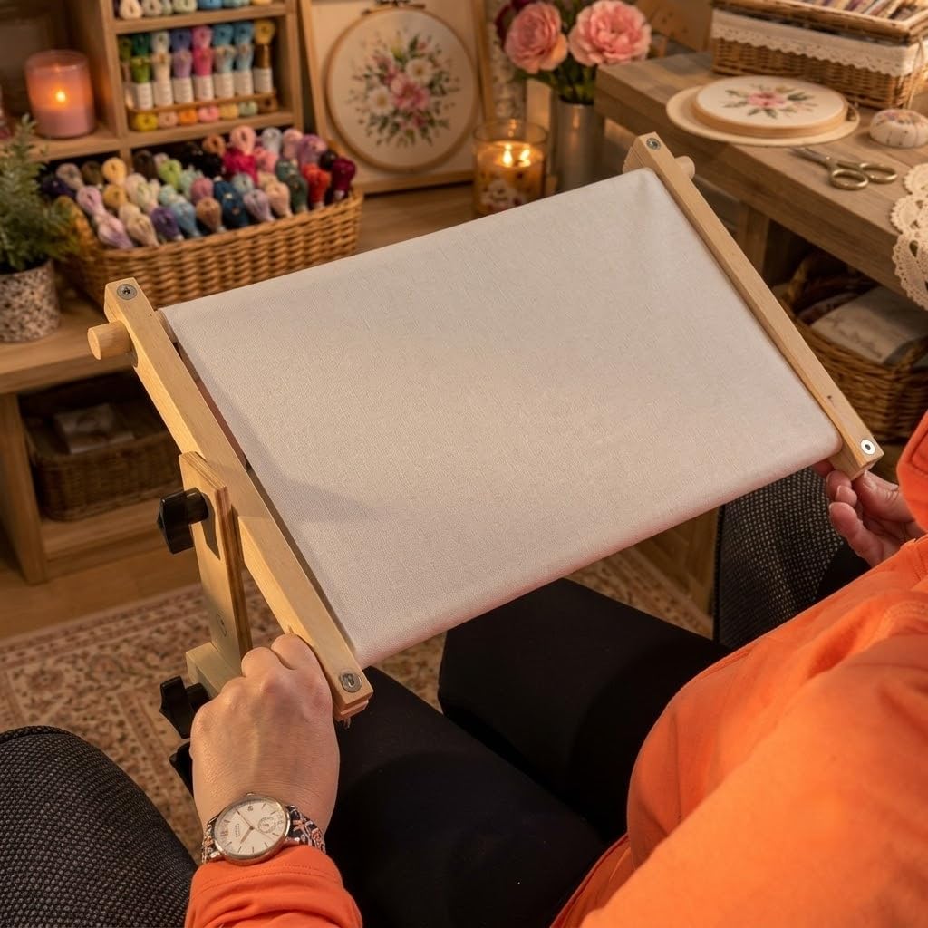 Portable Adjustable Tabletop Embroidery Stand with Split Rail Scroll Frame Hands-Free Ergonomic Cross Stitch Holder Needlework Tapestry Lap Frame