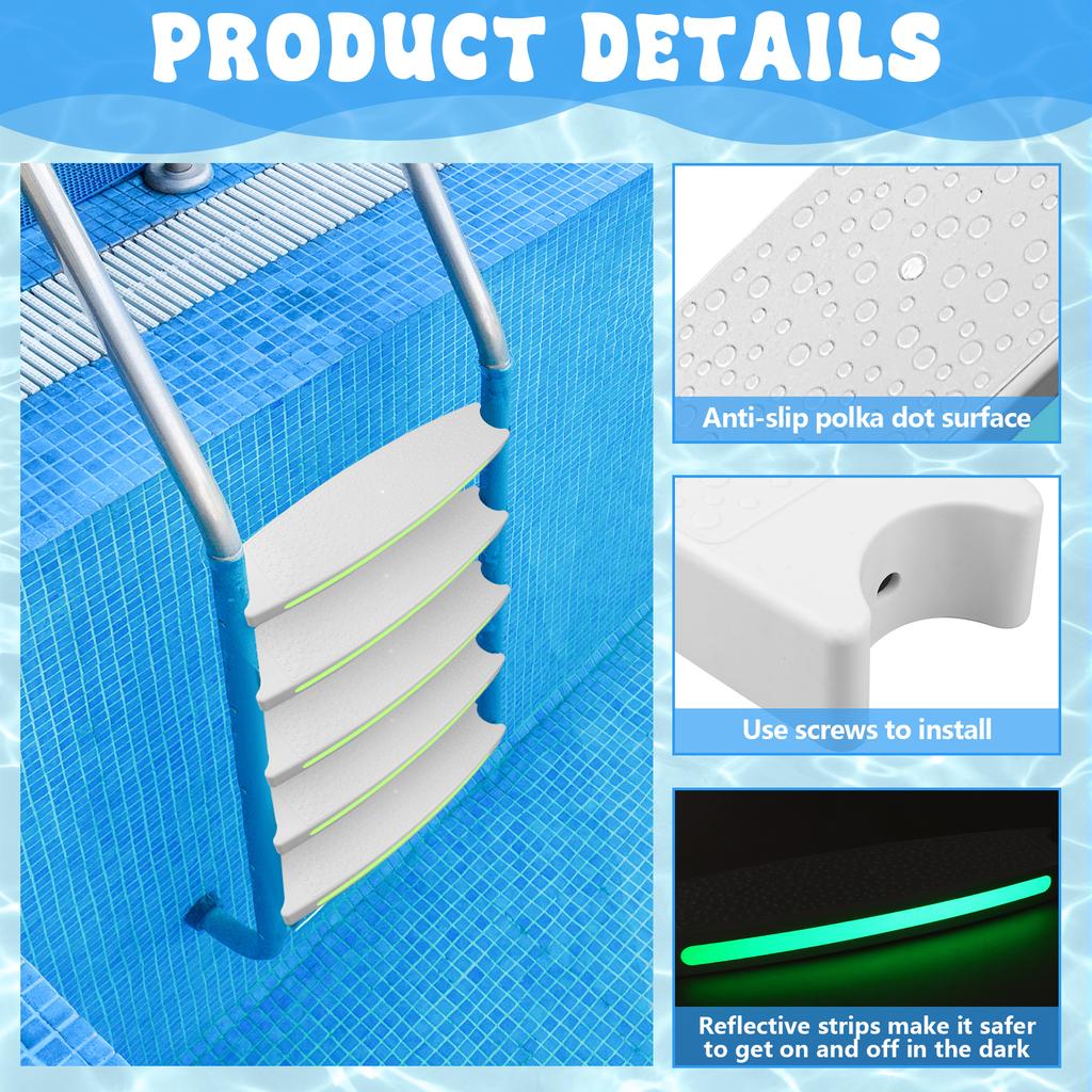 3 Pcs Pool Ladder Steps Replacement 18" Plastic Universal Heavy Duty Side Night Light Swimming Rung Step Pool Ladder With Screws