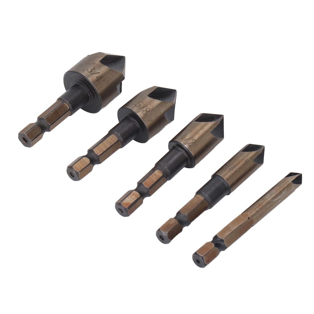 5 Stück Senkbohrer 1/4 Zoll 3/8 Zoll 1/2 Zoll 5/8 Zoll 3/4 Zoll 5 Nuten Senkbohrer mit 1/4 Zoll Sechskant