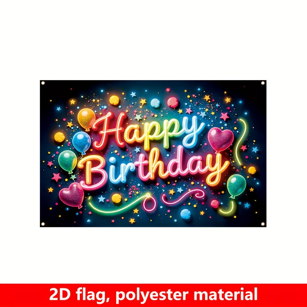 2D flat banner 1 piece of bright neon "Happy Birthday" party backdrop - 59 inches x 39 incheszyc