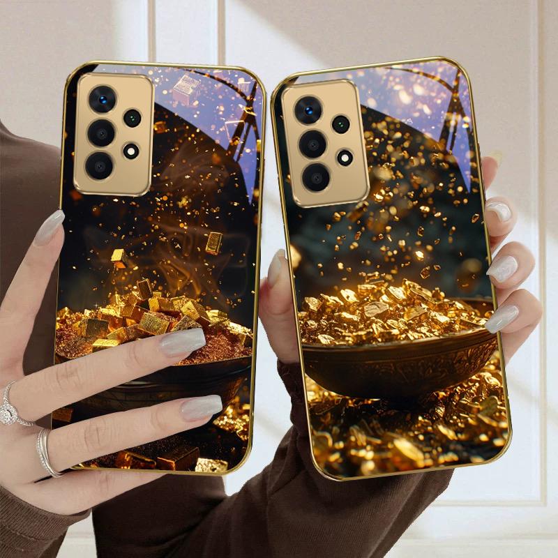 Large fragments of gold For Samsung A36 A35 A34 A33 A32 A31 A26 A25 A23 A22 A21s A73 A72 A71 A42 A56 13 Golden glass phone case