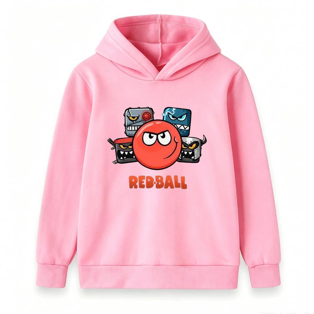 Kids Boys Girls Pullover Hoodie, Cool Red Ball Cartoon Print Casual Warm Long Sleeve Hooded Sweatshirt for Children Daily Wear