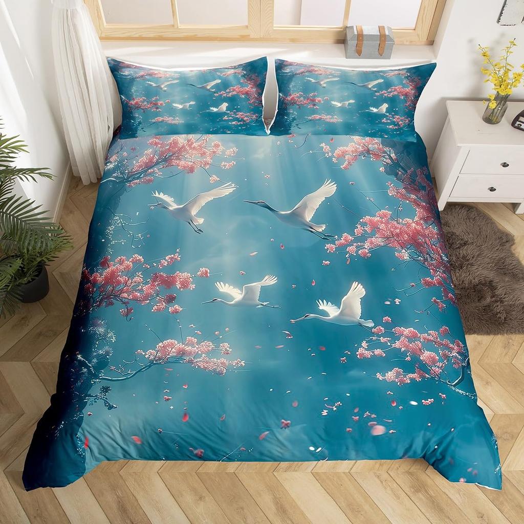 Crane Duvet Cover Set For Kids Boys Girls Quilt Covers Queen Lightweight Down Bedroom Decor 2 Pillowcases 1 Duvet Cover No Quilt