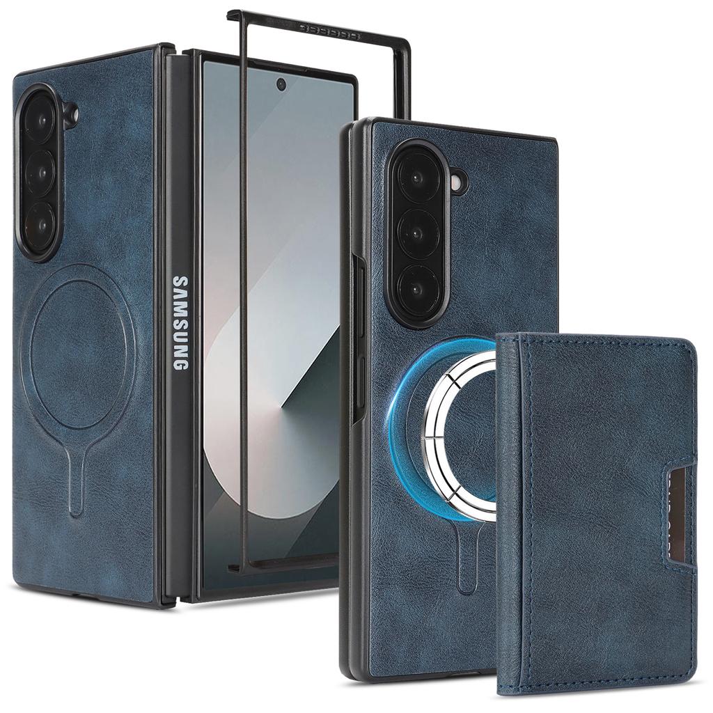 For Samsung Galaxy Z Fold7 5G Kickstand Case Bi-fold Card Bag PU Leather Coated TPU Cover Magnetic Case