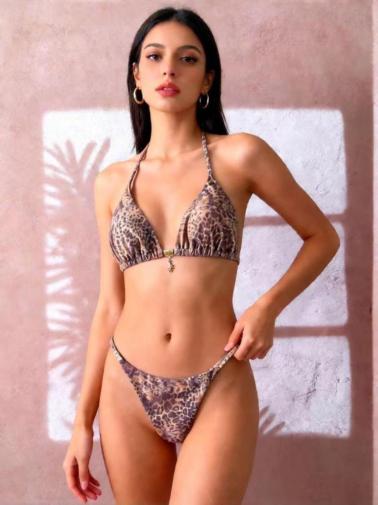 Sexy rückenfreier Träger-Bikini für Damen - Unifarbene europäische & amerikanische Bademode