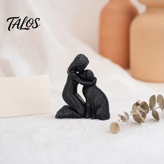 Durable 3D Printed Sculpture Girl with Dog Figurine Ornament, Minimalist Squatting Pose Human Statue Sculpture, Healing Pet & Decoration, Gift