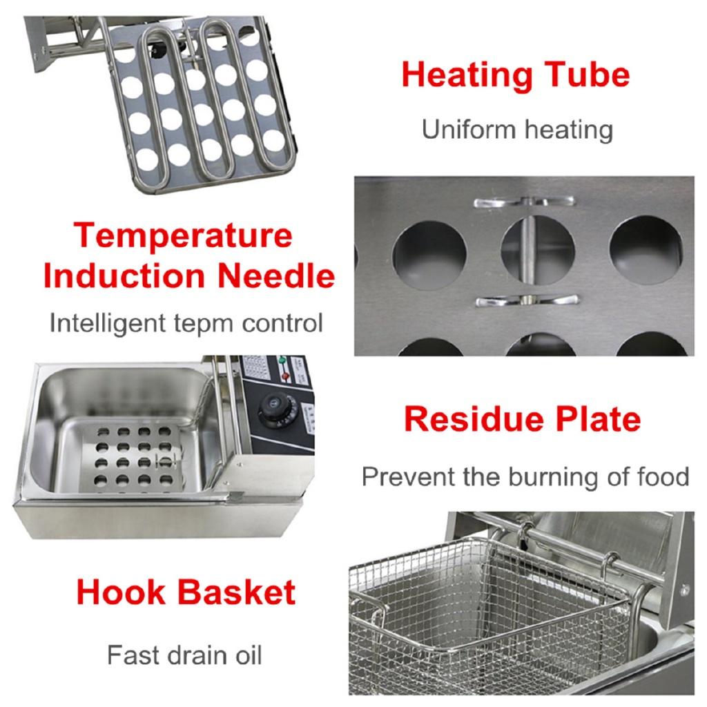 6L 2.5KW Heavy Duty Stainless Steel Electric Deep Fryer Commercial Kitchen Frying Chip Cooker Basket for Buffalo Wings