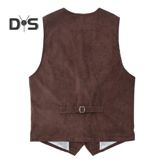 Men Corduroy Vest Coat V-neck Sleeveless Single Breasted Buttons Waistcoat with Pockets Solid Color Vest Jacket