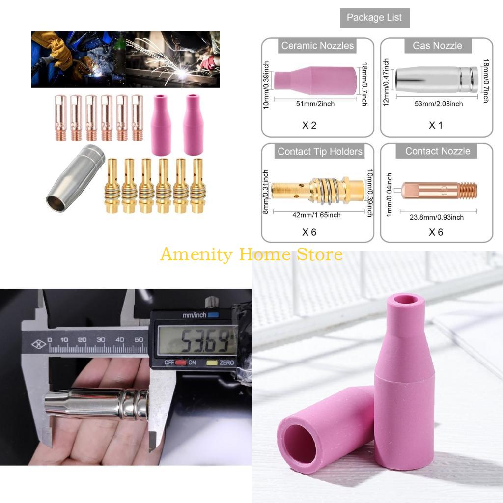 

F26C 15Pcs Tip Holder Ceramic Nozzle Contact Tips Gas Welding Torch Consumables 1mm CN