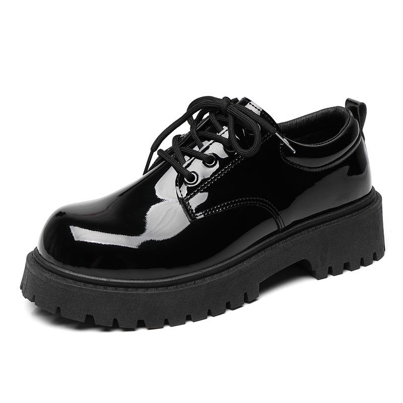 Unisex Black Leather Shoes 2025 Spring Platform Lace-up Oxfords Shoes Non Slip Comforts Men's Women Casual Work Shoes Plus 37-46