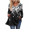 Women's Casual Fashion V-Neck Button Retro Floral Print Long Sleeve Top