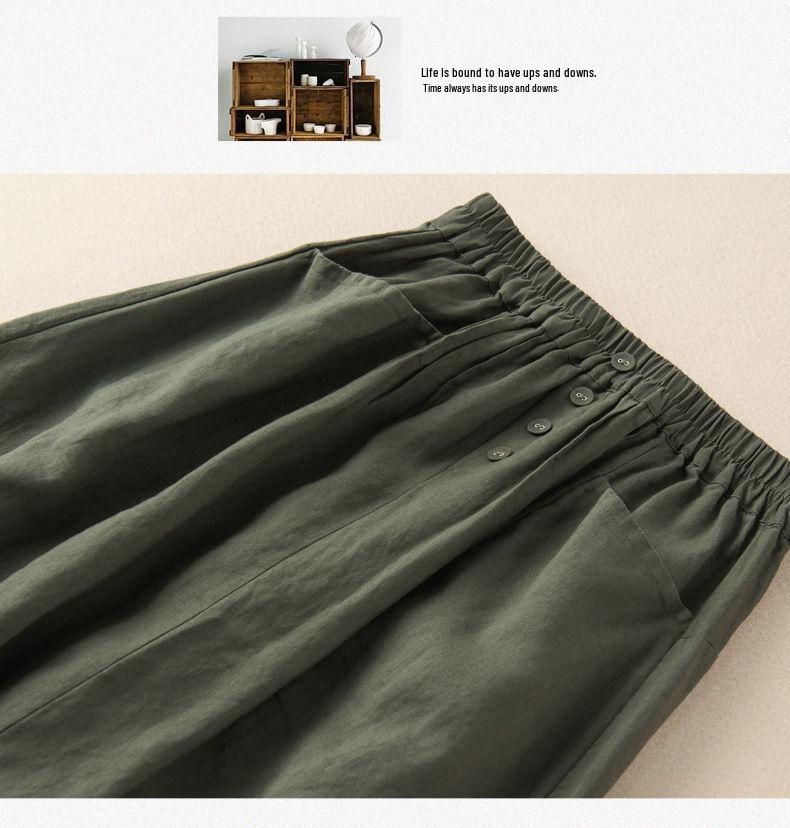 Plus Size Women's Retro High Waist A-Line Midi Skirt - Imitation Linen, Summer Slimming Style