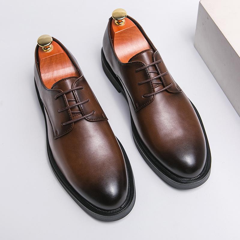 Brown leather shoes Brock business derby shoes leather heightening casual British soft-soled wedding groom shoes
