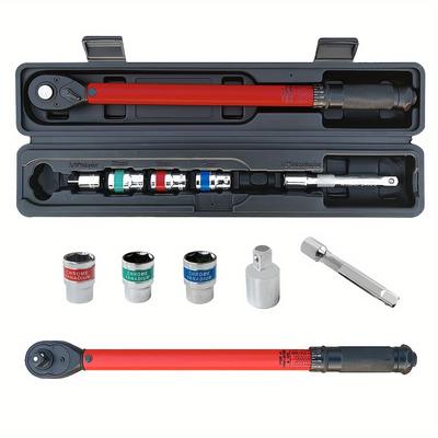 Set of 6 1/2 Torque Wrenches - 20-230 N Meters with 17-19-21 Mm Sleeve, 3/8 Adapter and 1/2 Extension Rod
