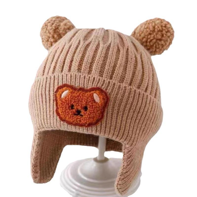 Beige Series Windproof Knitted Cartoon Earflap Hat for Kids - Warm Autumn & Winter Protection
