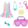 Barbie Fashion Doll Outfit Set Pink Check Dress with Accessories for 3 Years and Up