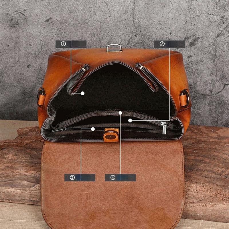 Johnature Rabbit Embossed Handbag Genuine Leather Retro Women Bag Versatile Real Cowhide Handmade Shoulder Bags