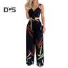 2 Pcs/Set Women Vacation Outfit V Neck Backless Sleeveless Camisole High Waist Wide Leg Printed Pants Set Beach Crop Top Trousers Set Resort Wear