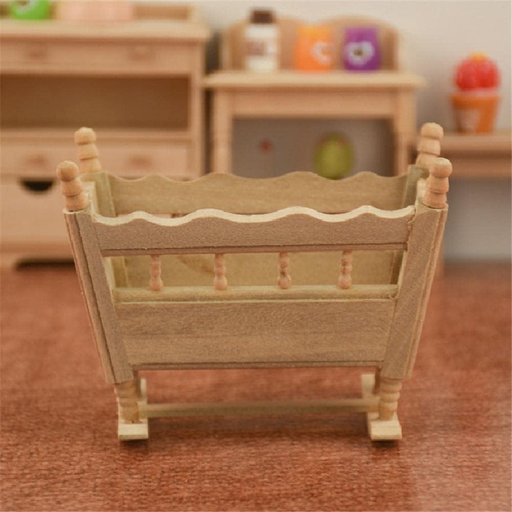 Dollhouse Miniature Cradle Bed Furniture 1:12 Wooden Dollhouse Decoration Play Set Doll Toy Accessories