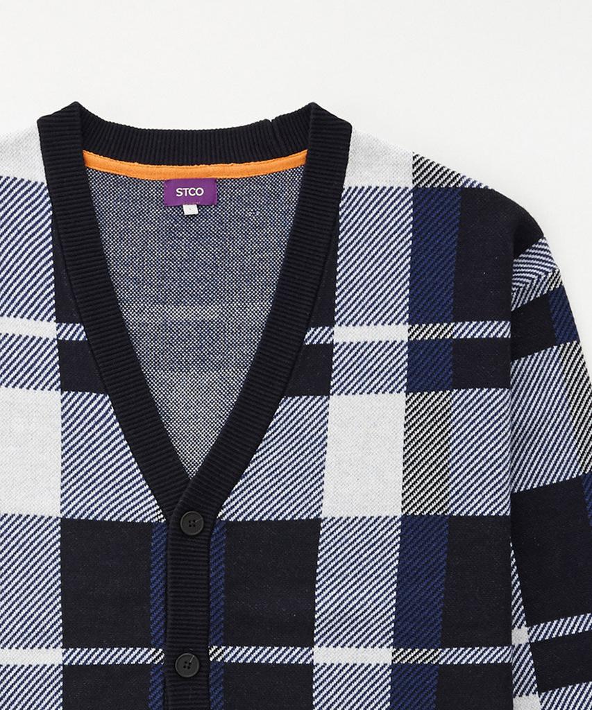 Stco Big Check Pattern Cardigan Blue (Oversized)_Skgua01Ocl