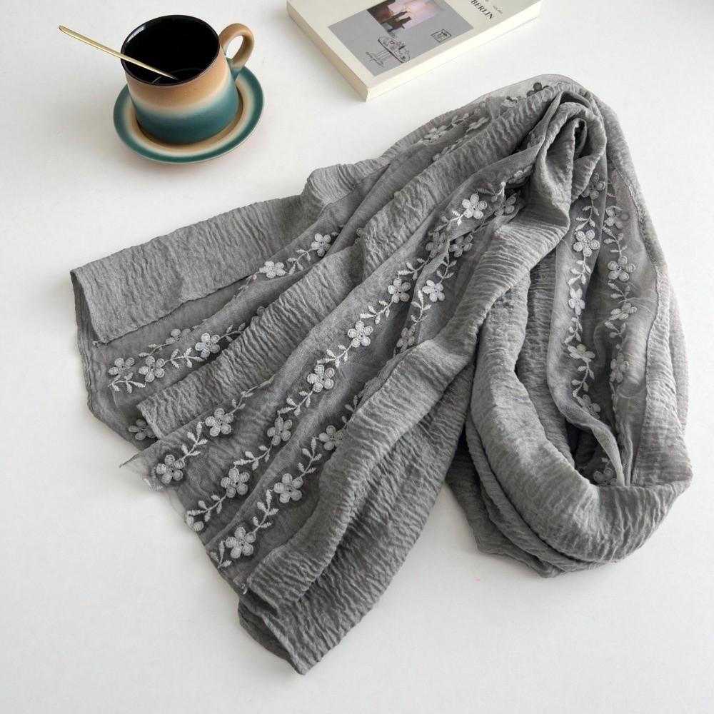 Cotton Linen Lace Patchwork Scarf Long Shawl and Wrap Fashion Thin Gauze Scarf  for Women
