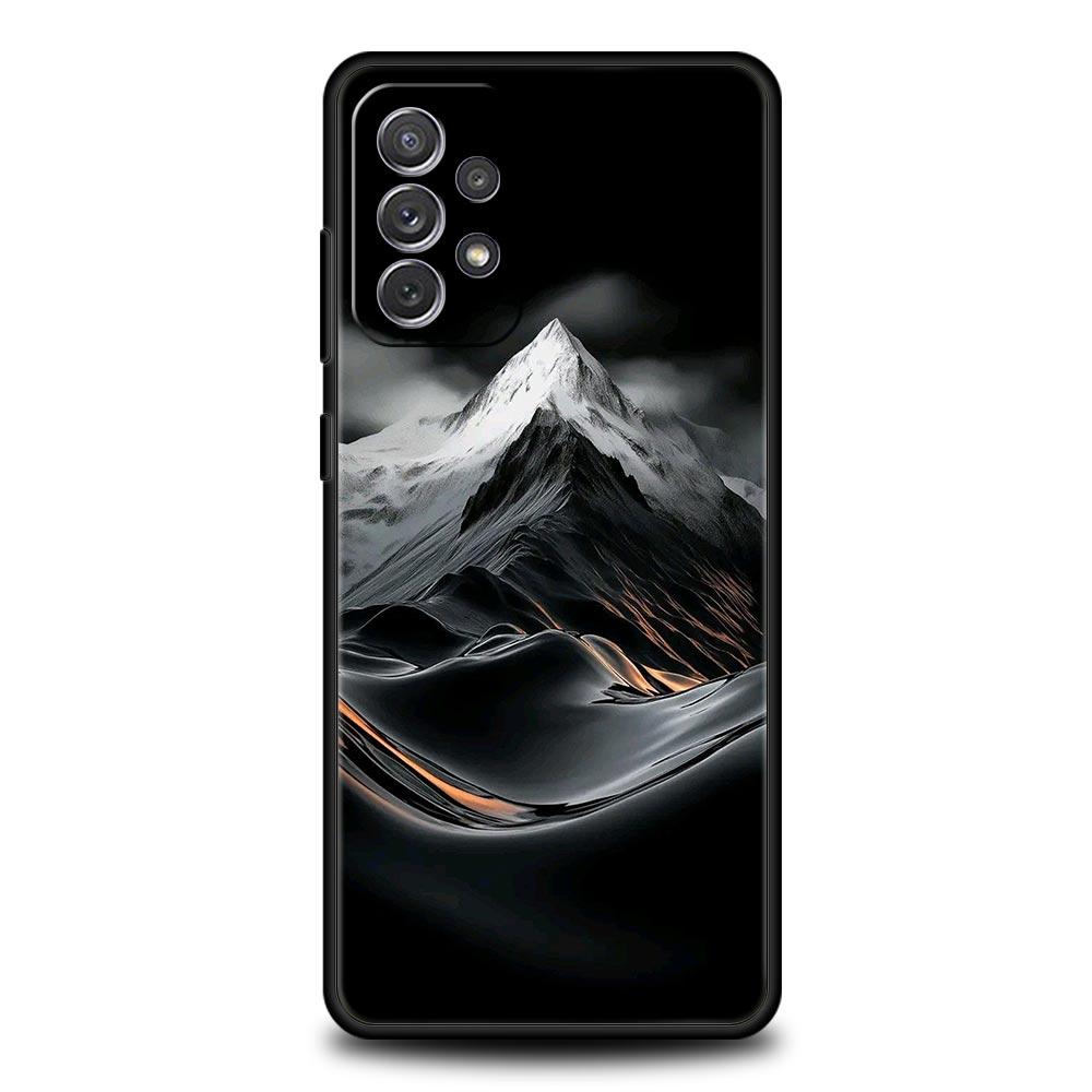 Black Mountain Peak Phone Case for Samsung Galaxy A55 A35 A17 A07 A15 A13 A25 A51 A71 A72 A73 A32 A52 A52S A41 5G Soft TPU Shell