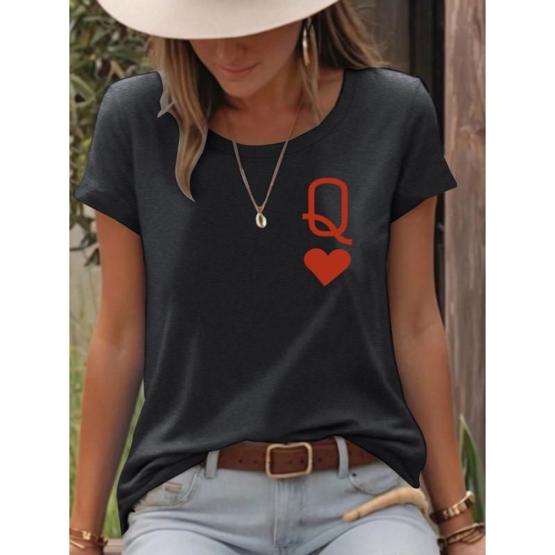 Casual T-shirt with Heart LettersSummer Round-neck Short-sleeved Top