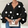 Women Shirt Lapel Half Open Collar Puff Long Sleeve Shirt Tops A-Line Tunic Soft Chiffon Casual Blouse Daily Wear