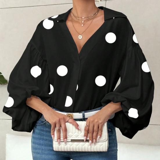 Women Shirt Lapel Half Open Collar Puff Long Sleeve Shirt Tops A-Line Tunic Soft Chiffon Casual Blouse Daily Wear