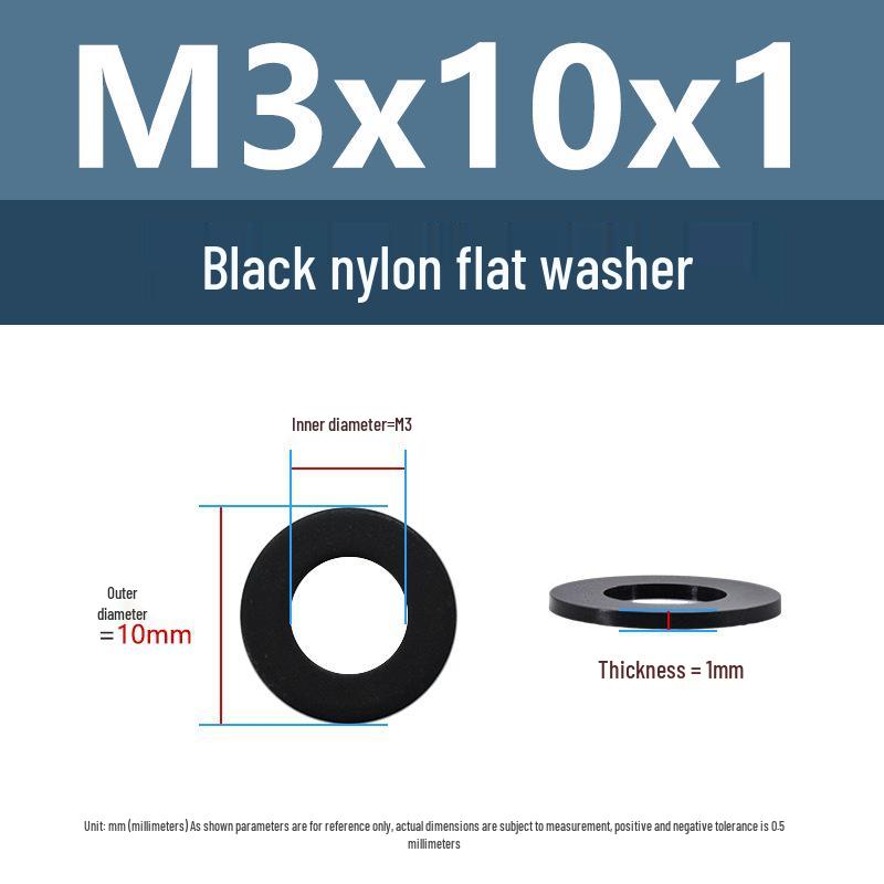 Yigu High-Temperature Insulated Black Nylon Flat Washer (M2, M3, M10, M16, M24)