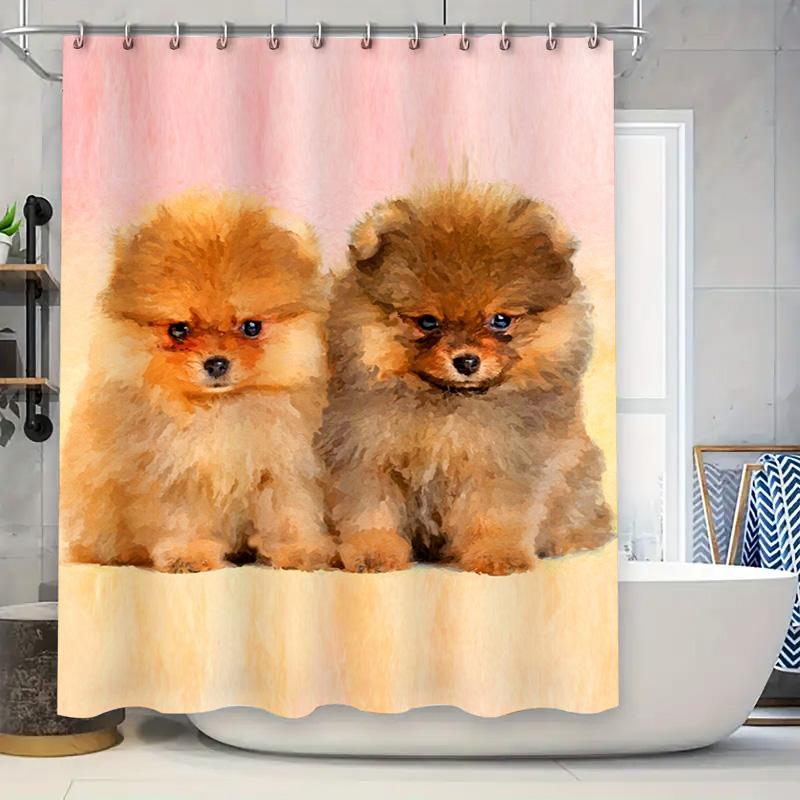 

Watercolor Dogs Shower Curtain Bathroom Decor For Pet Lovers Custom Printed Fabric Pink Floral Background Unique Gift Ideas W60H190(CM)-1 Pcs
