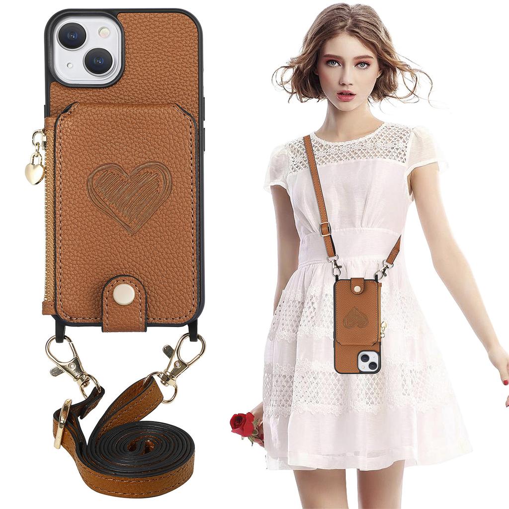 Zipper Wallet Shoulder Chain Case for Iphone 14 Plus 13 12 11 Pro Max Vertical Cards Solt Leather Lanyard Crossbody Bag Cover