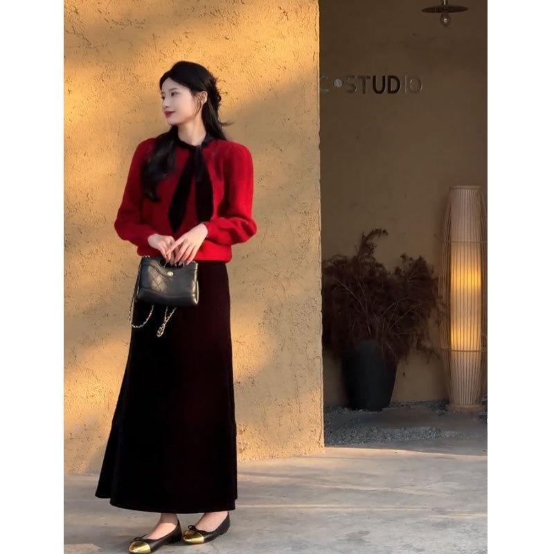 Gentle Style White Temperament Bow Tie Sweater for Women in Autumn and Winter Unique and Unique Knitted Sweater Inner Top