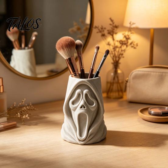 Desktop Storage Organizer Halloween Ghost Face Candy Bucket, 3D Printed Trick or Treat Snack Holder, Ornament Spooky Screaming for Indoor Home,