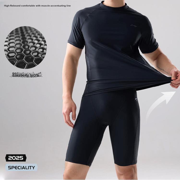 Li Ning Sports Casual Simple Solid Color Swim Trunks Men swimwear Black LSKW102-1