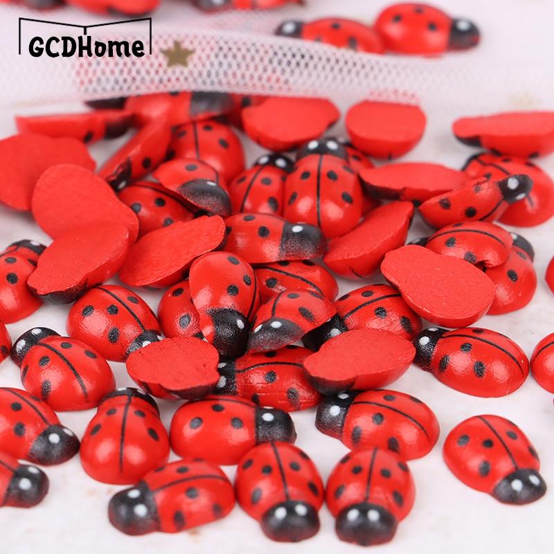 5/10/100pc Wooden/resin Ladybird Sticker DIY Craft Ladybug Wall Decal Home Party Decoration Children Kid Painted Adhesive Back
