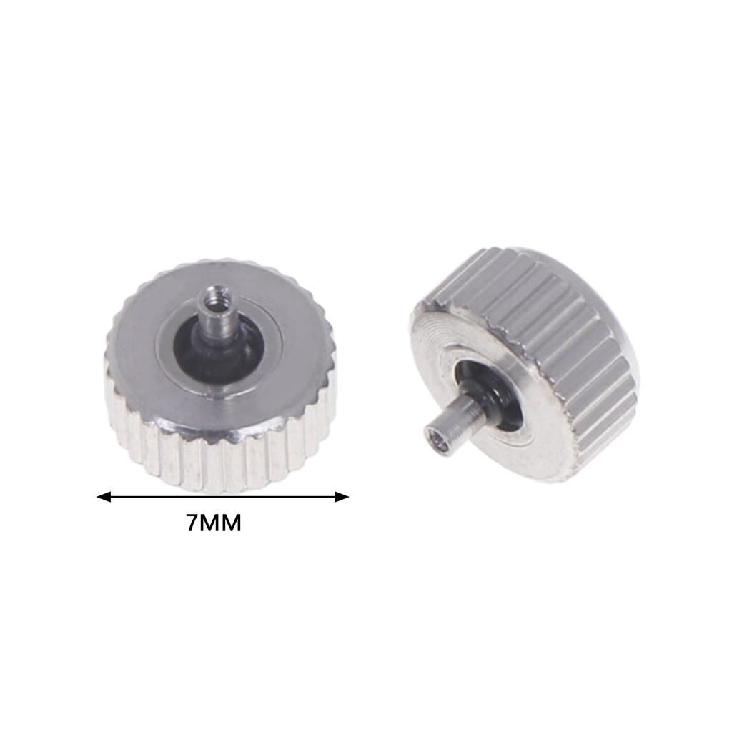 2 Piece Silver Color Steel Watch Crown 4.5Mm-7Mm Head Diameter With Flat Tube For Watches Repair L4429