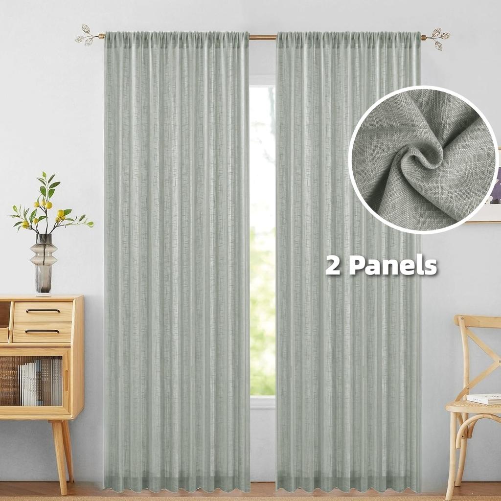 2 Paneele halbtransparente Vorhänge Leinenstruktur durchsichtige Fensterbehänge Lichtfilternde transluzente Paneele für Schlafzimmer Wohnzimmer Terrasse