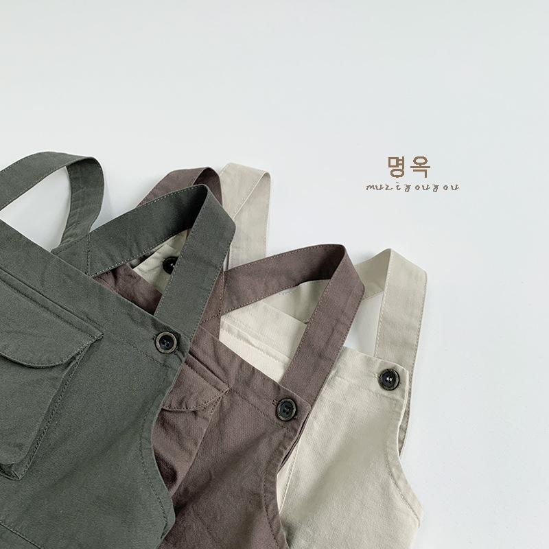 Solid Color Casual Versatile Korean Style Unisex Kids Suspender Long Pants